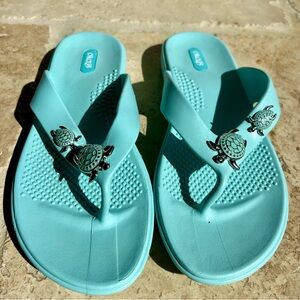 Light blue Turtle flip flop sandals by Oka B